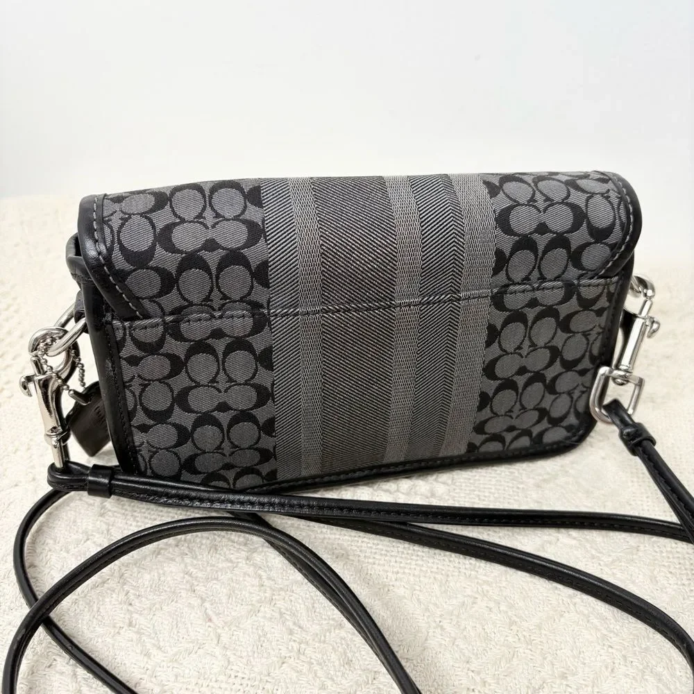 Coach Legacy Signature Stripe Penny Shoulder Bag 19919 Black Grey Silver Mini